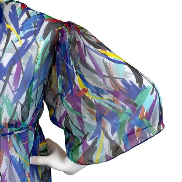 GuyBaxter Abstract Print Plunge Sheer Unlined Art Wear Dress Multicolor Size 6 - Picture 7 of 10